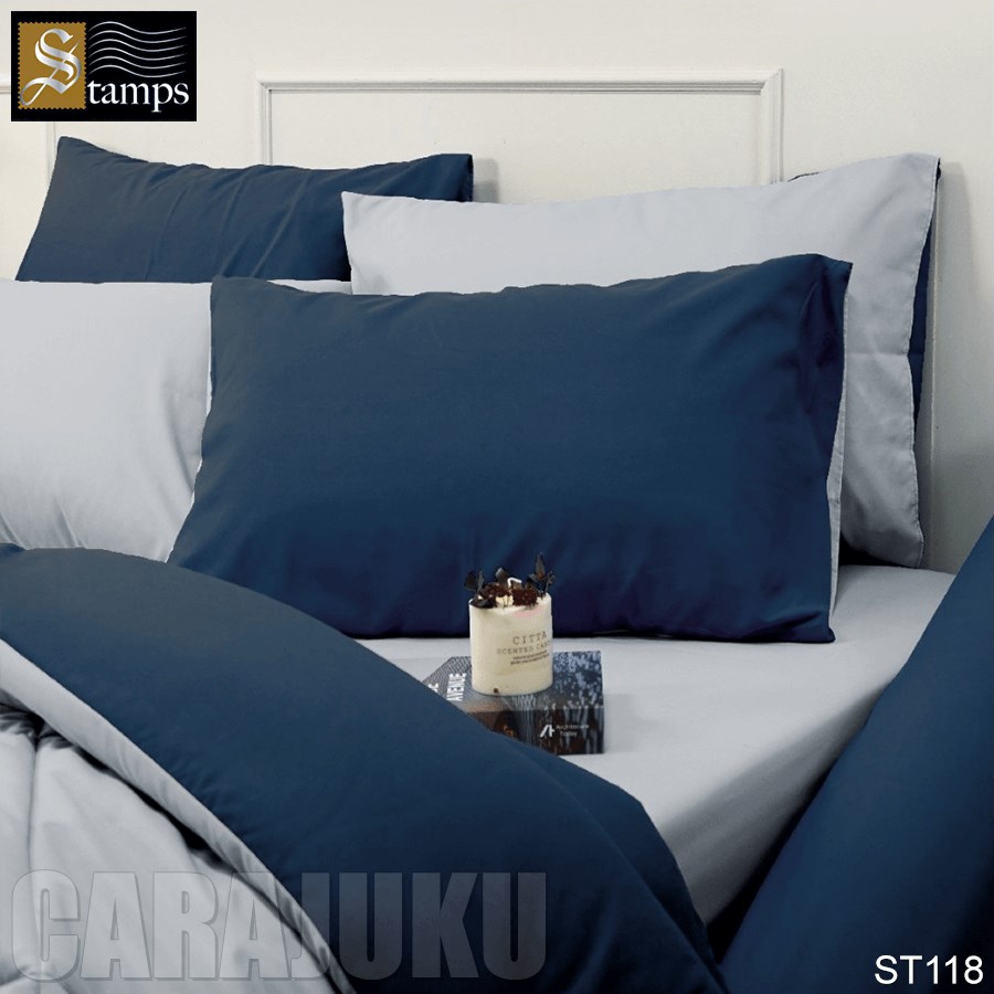 STAMPS ชุดผ้าปูที่นอน สีน้ำเงินกรมท่า ทูโทน Silver Sconce ST118