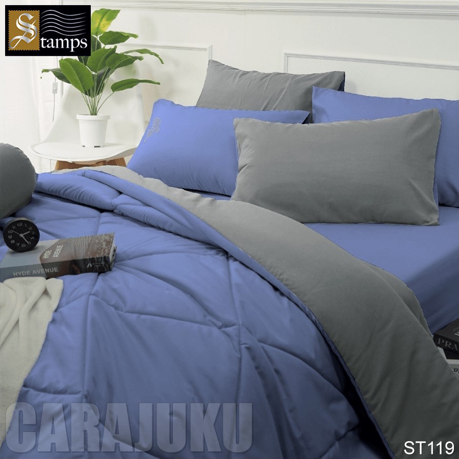 STAMPS ชุดผ้าปูที่นอน สีน้ำเงิน ทูโทน English Manor ST119