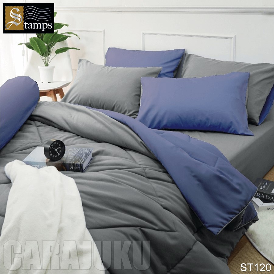 STAMPS ชุดผ้าปูที่นอน สีน้ำเงิน ทูโทน Frost Gray ST120