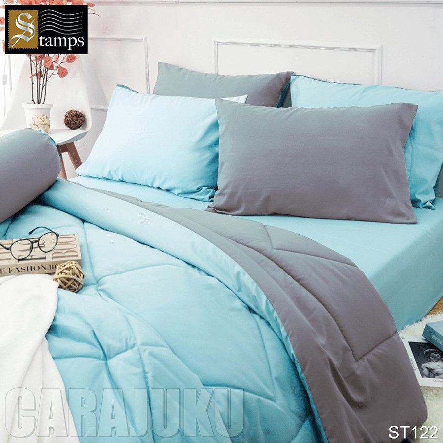 STAMPS ชุดผ้าปูที่นอน สีฟ้า ทูโทน Canal Blue ST122