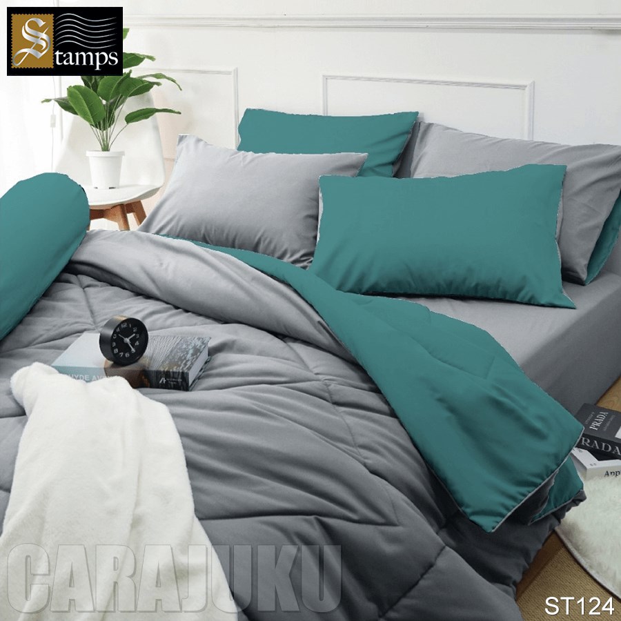 STAMPS ชุดผ้าปูที่นอน สีฟ้าเขียว ทูโทน Silver Sconce ST124