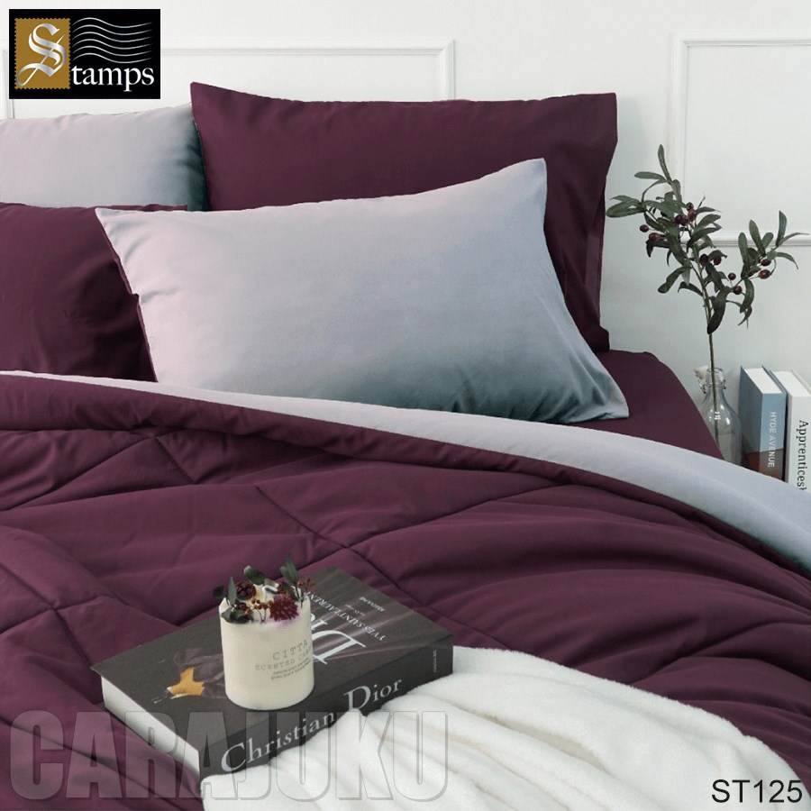 STAMPS ชุดผ้าปูที่นอน สีม่วงเข้ม ทูโทน Grape Wine ST125
