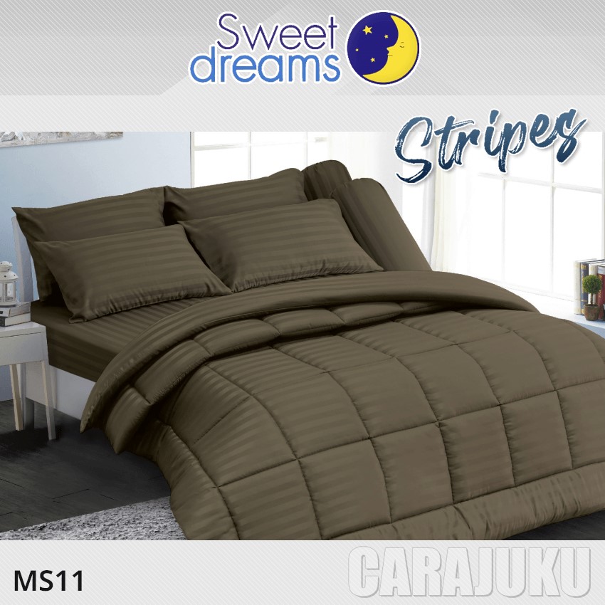 SWEET DREAMS ชุดผ้าปูที่นอน ลายริ้ว สีน้ำตาลอมเขียว Greenish Brown Stripe MS11