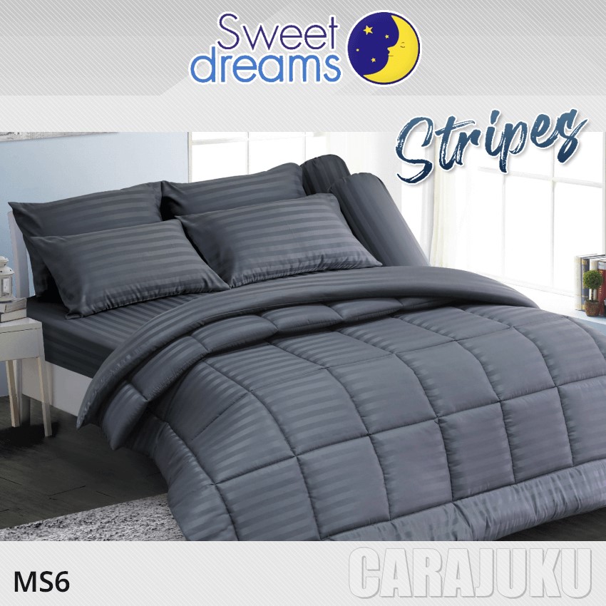 SWEET DREAMS ชุดผ้าปูที่นอน ลายริ้ว สีเทาเข้ม Dark Gray Stripe MS6