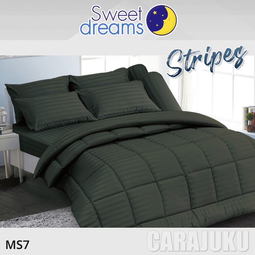 SWEET DREAMS ชุดผ้าปูที่นอน ลายริ้ว สีเขียวเข้ม Dark Green Stripe MS7