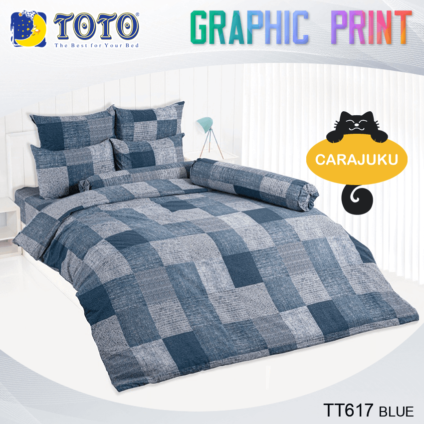 TOTO ชุดผ้าปูที่นอน ลายปะผ้า สีน้ำเงิน Patch Pattern TT617 BLUE